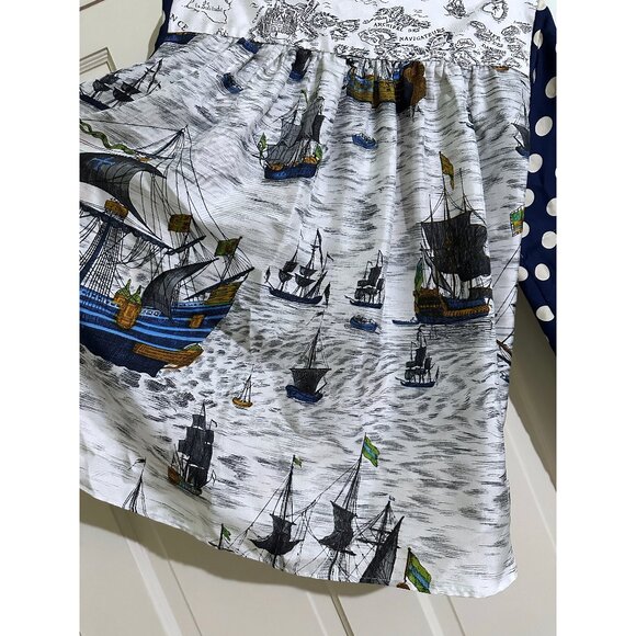 La Prestic Ouiston Jeanne Ship Map Swirl Print Silk Top Blouse Patchwork 1 Small - Picture 11 of 15